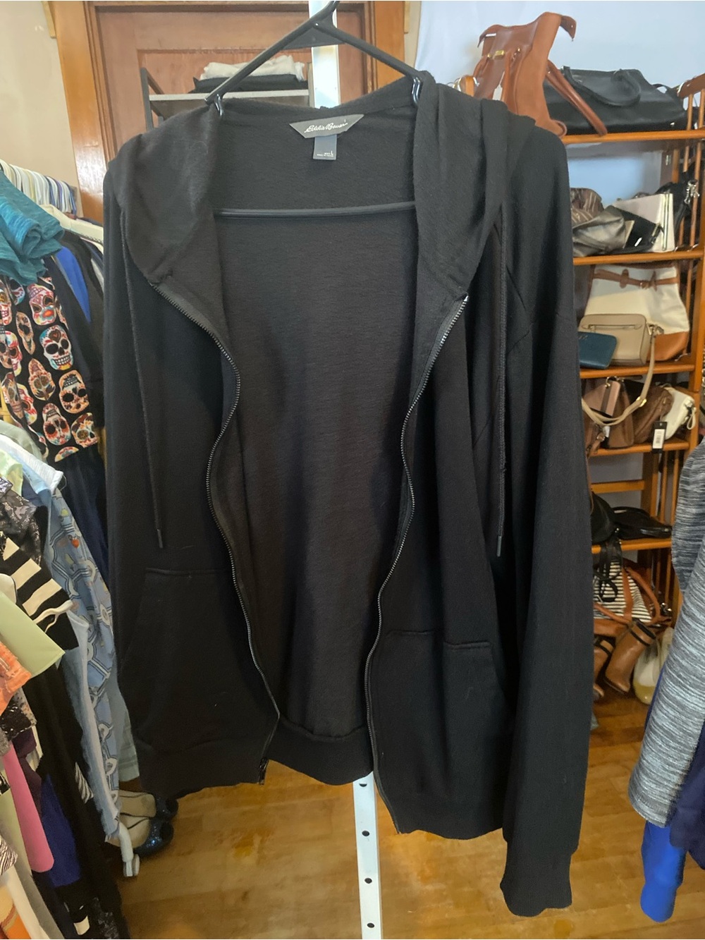 Eddie Bauer Black Hooded Zip-Up Sweatshirt